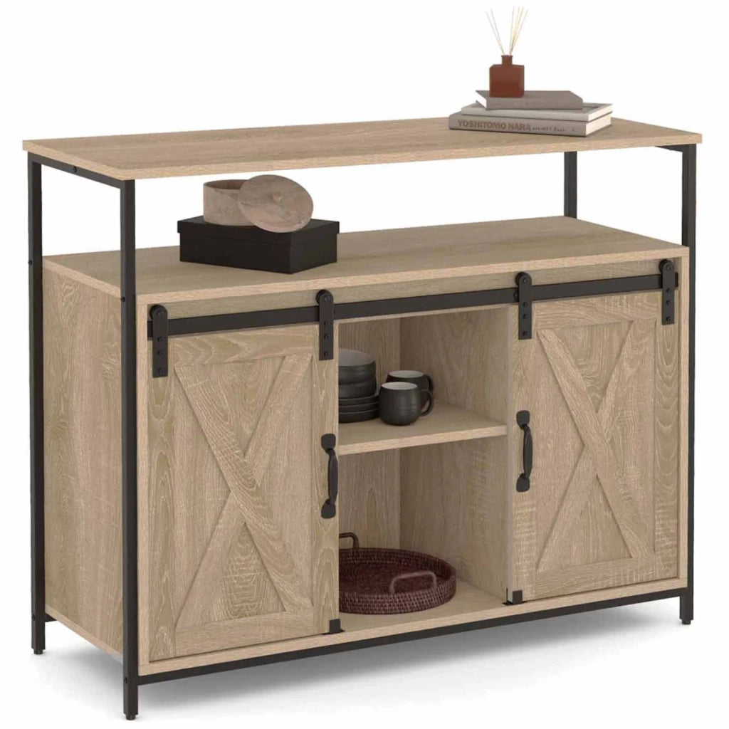 IDMarket - Credenza a 2 ante scorrevoli 100 cm QUEBEC design industriale