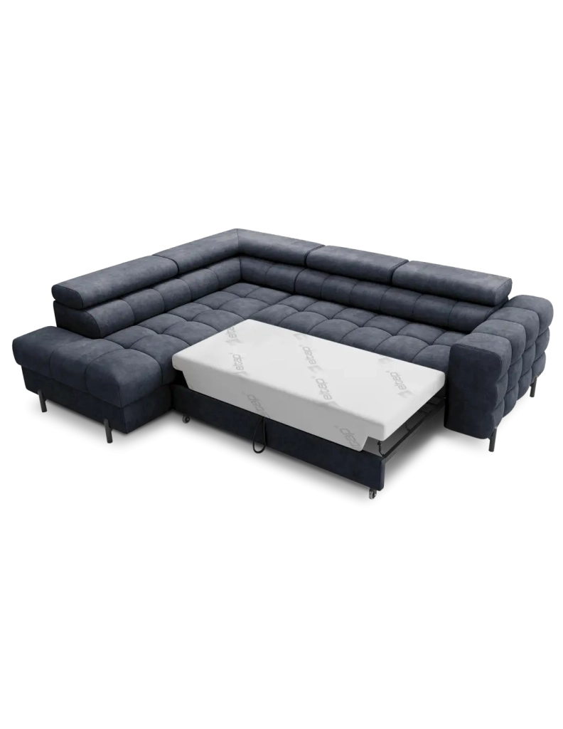 Divano angolare sinistro convertibile Blu scuro 5 posti FERRUM grande formato 276x93x200cm