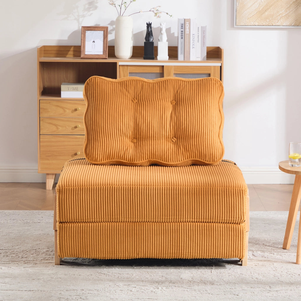 Poltrona pieghevole trasformabile in letto 90x86x84 cm in velluto a coste arancione