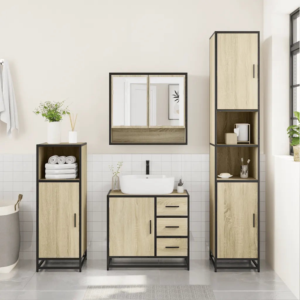 Set Mobili da Bagno 3 pz Rovere Sonoma in Legno Multistrato 3301106