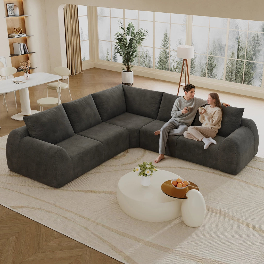 Divano in schiuma compressa senza montaggio con seduta morbida e soffice in chenille grigio scuro 267 × 267 × 85 cm