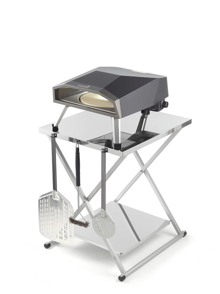 Tavolo Pieghevole Ompagrill con Piano di Lavoro in Acciaio Inox 70x78x90 cm Ganci Porta Utensili per Barbecue e Ripiano