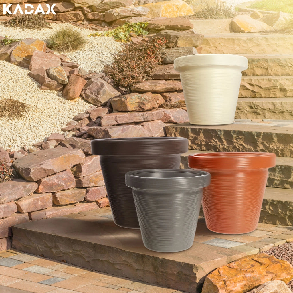 Vaso da giardino KADAX per fiori con coperchio e supporto, grande, marrone, 46 cm