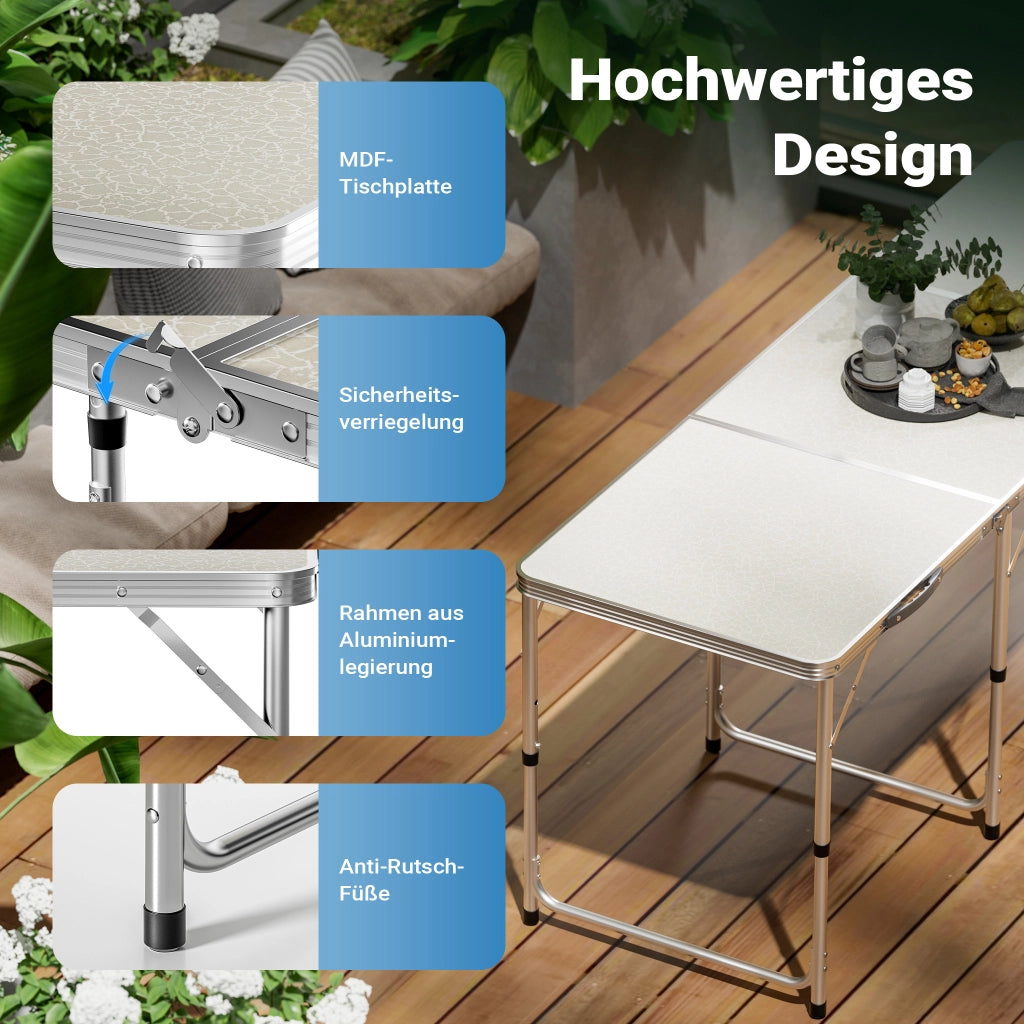 Toboli Tavolo da campeggio pieghevole 180x60x70cm altezza 55/62/70cm portatile e multiuso