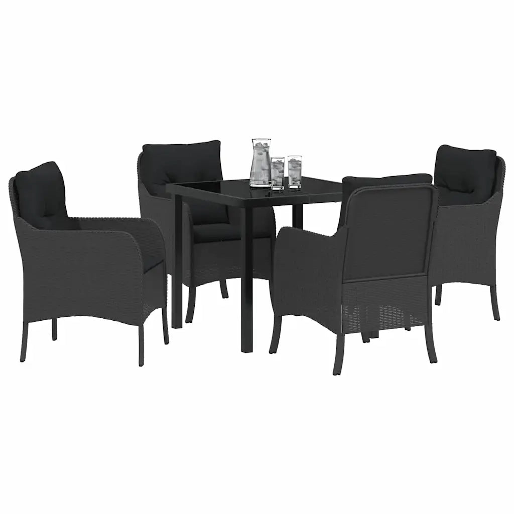 Set da Pranzo per Giardino con cuscino 5 pcs Nero polyrattan