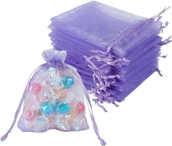 Pacchetto di 200 Sacchetti di Organza per Regali - Azzurro e Viola - Dimensione 10x8cm - Ideali per Natale e Matrimonio