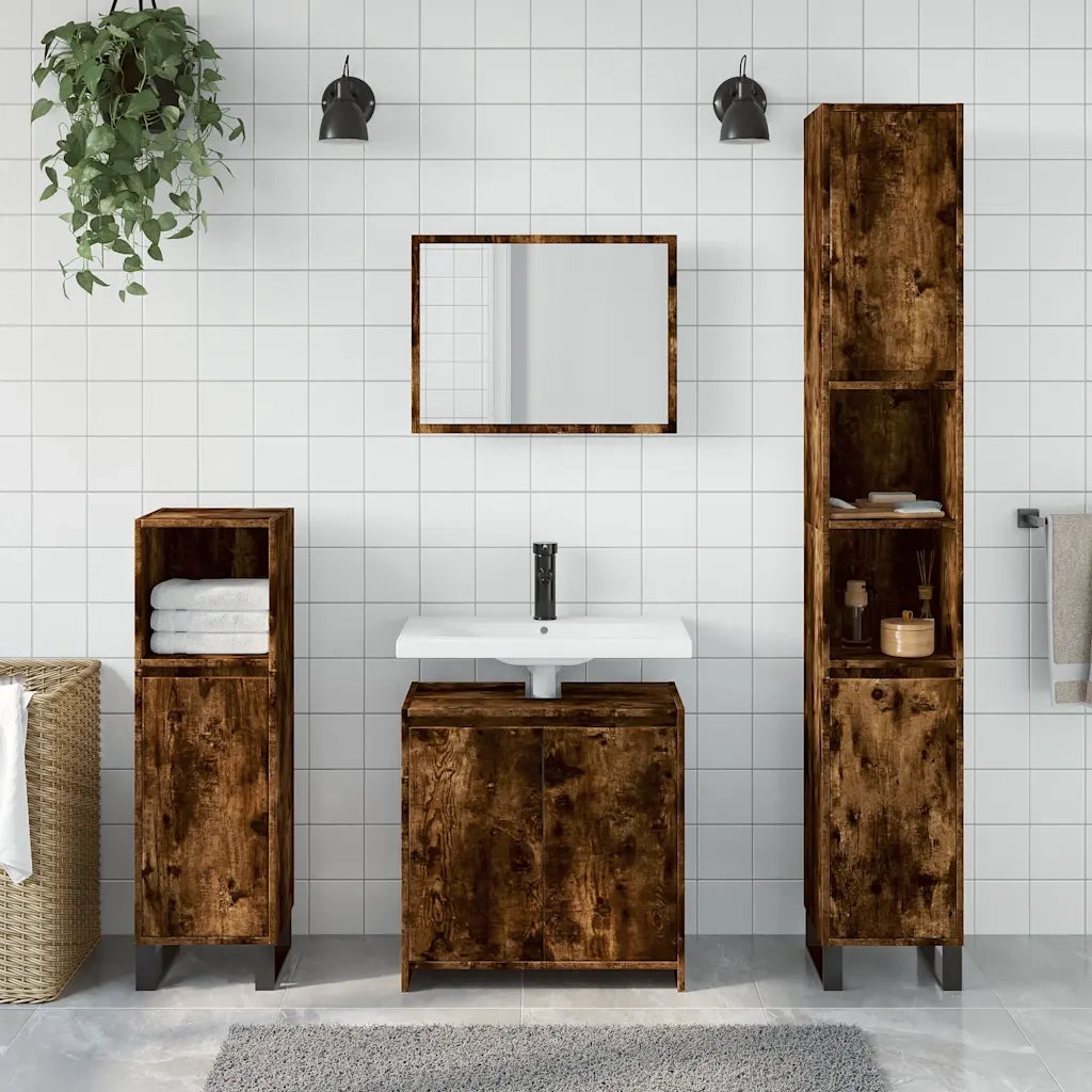 Set Mobili da Bagno 2 pz Rovere Fumo in Legno Multistrato 835697