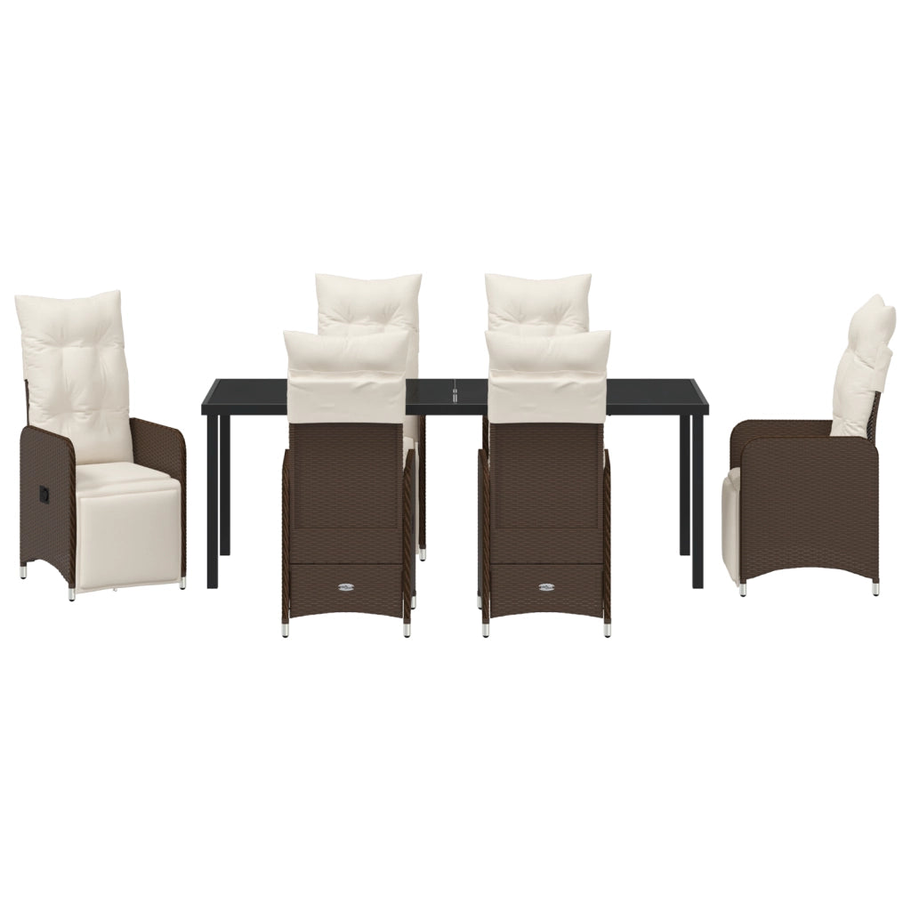 Set da Pranzo da Giardino 7 Pezzi con Cuscini in Polyrattan Marrone