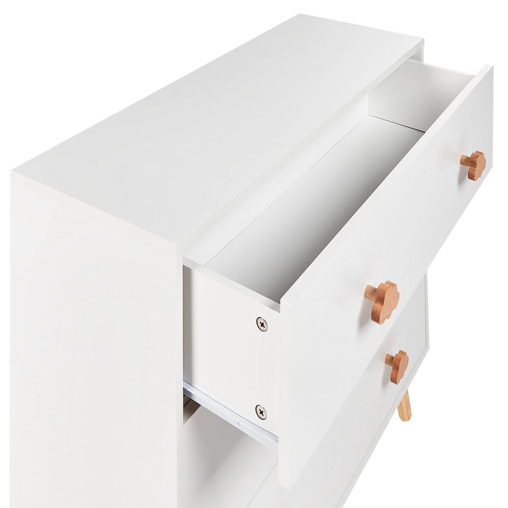 Cassettiera a 3 cassetti in MDF bianco Gambe in legno di pino Maniglie a forma di nuvola Camera dei bambini