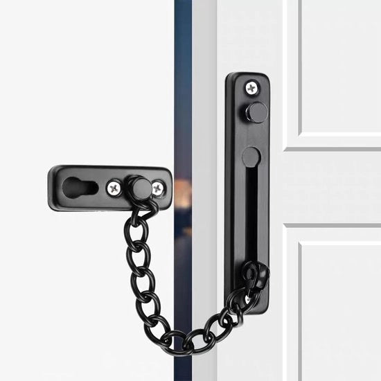 Catena di sicurezza in acciaio inossidabile - per porte interne - con pulsante di molla - sicura per bambini - nero