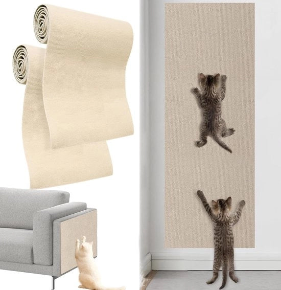Pacchetto di 2 krabmatte per gatti, 200 x 40 cm, krabmatte autoadesiva per gatti, piattaforma di graffio per gatti per alberi, mobili, pilastri e protezione per divani, beige