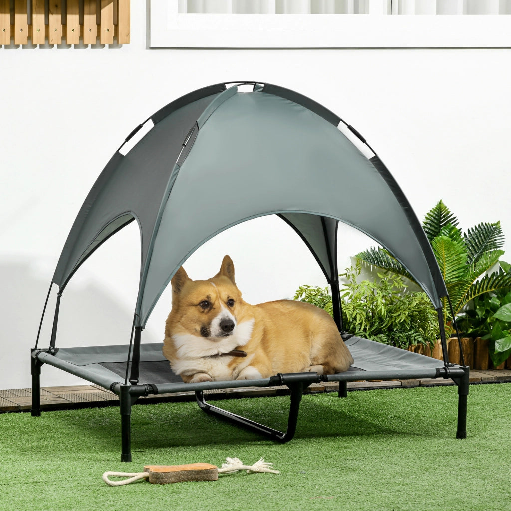 Letto rialzato per animali con baldacchino grigio
