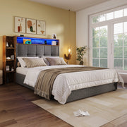 Letto singolo imbottito 90x200cm; carica USB C; Spazio multifunzionale; grigio