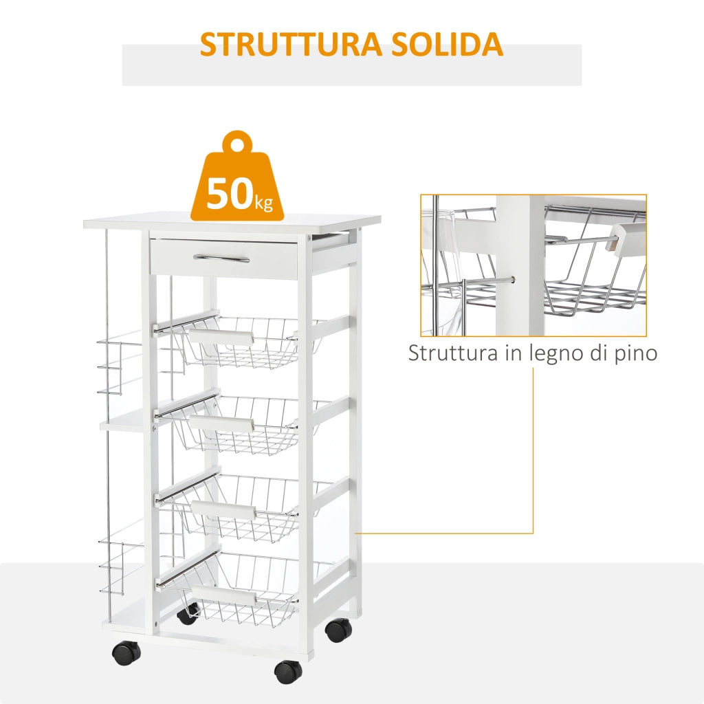 Carrello da Cucina Salvaspazio Portavivande con Piano di Lavoro ¨C Zephmum ¨C Legno Bianco 47x37x83cm
