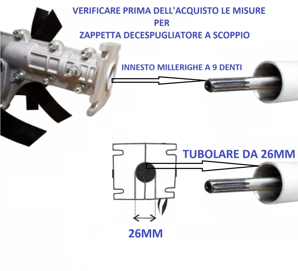 Gruppo zappette decespugliatore motozappa fresa ingranaggio Zappe 9 denti Ø26 mm