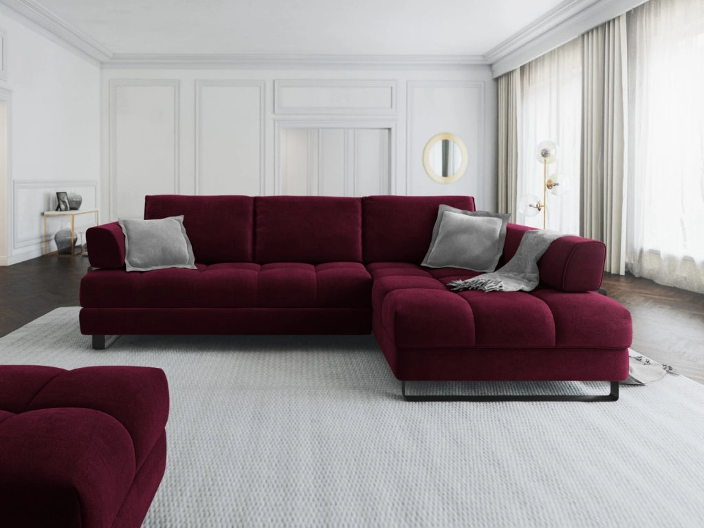 Cosmopolitan Design - Divano convertibile angolare destro con contenitore "Clinton" 5 posti in velluto rosso scuro 
