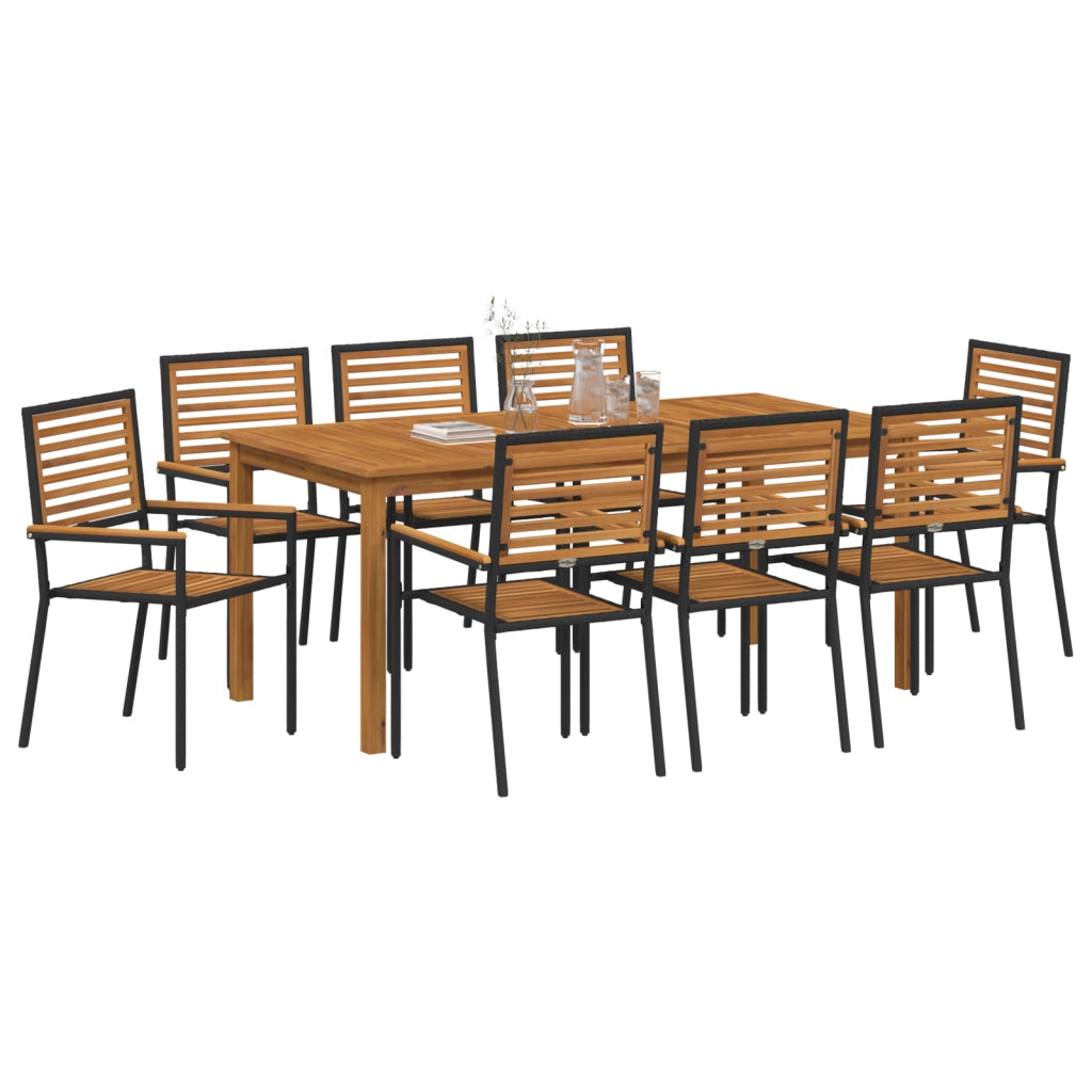 Set da pranzo da giardino  9 pezzi Nero Polyrattan Acacia