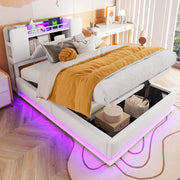 Letto imbottito idraulico con LED e USB 90x200 cm colore beige