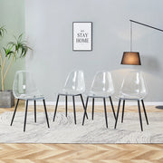 Sedia da pranzo Set di 4 con gambe in metallo nero, in plastica nero trasparente