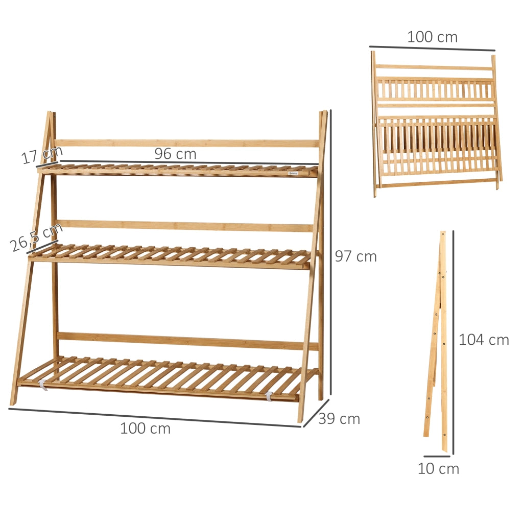 Scala per Piante in Bamb¨´ Pieghevole per Interni ed Esterni ¨C zephmum ¨C 100x39x97 cm Naturale