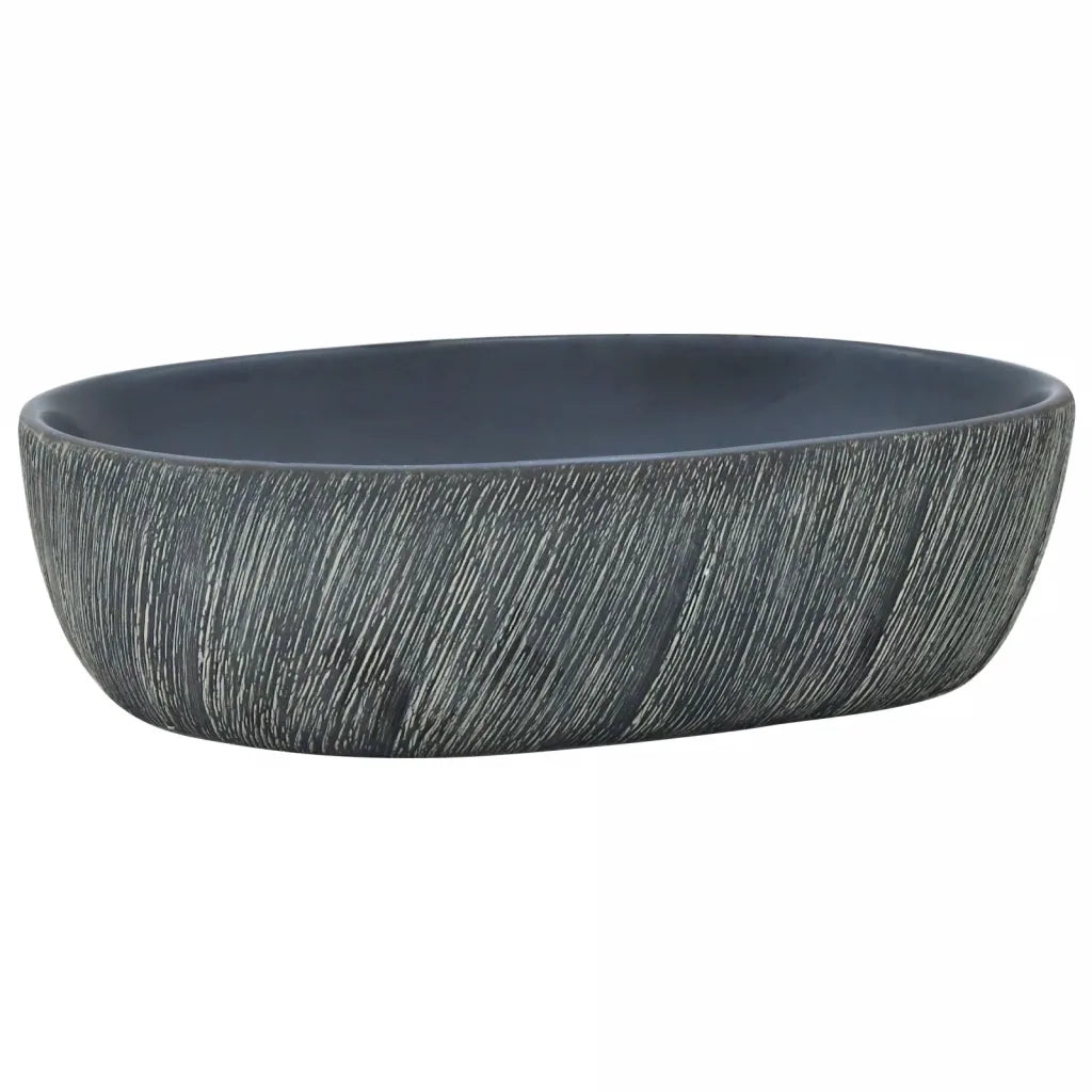 Lavabo da Appoggio Nero e Grigio Ovale 47x33x13 cm Ceramica CFW6053795
