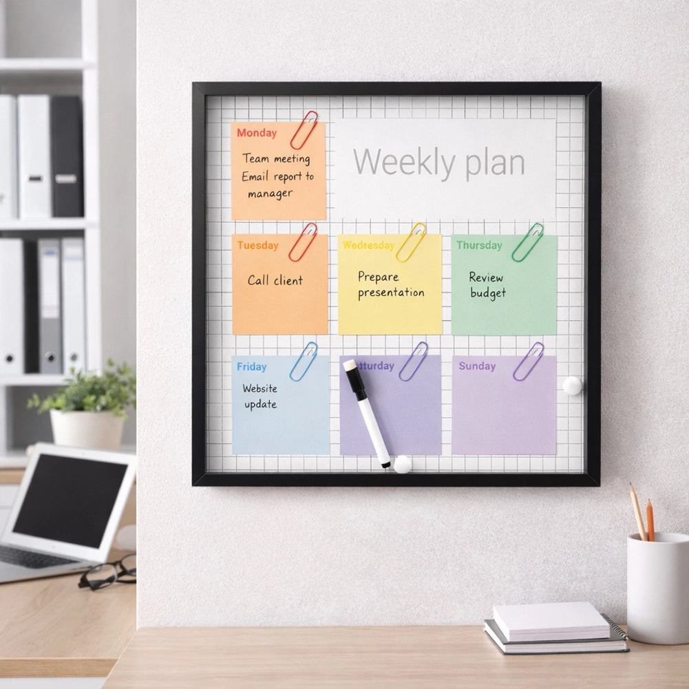 Lavagna Cancellabile Calendario Cornice Legno 40x40cm con Pennarello e Calamite