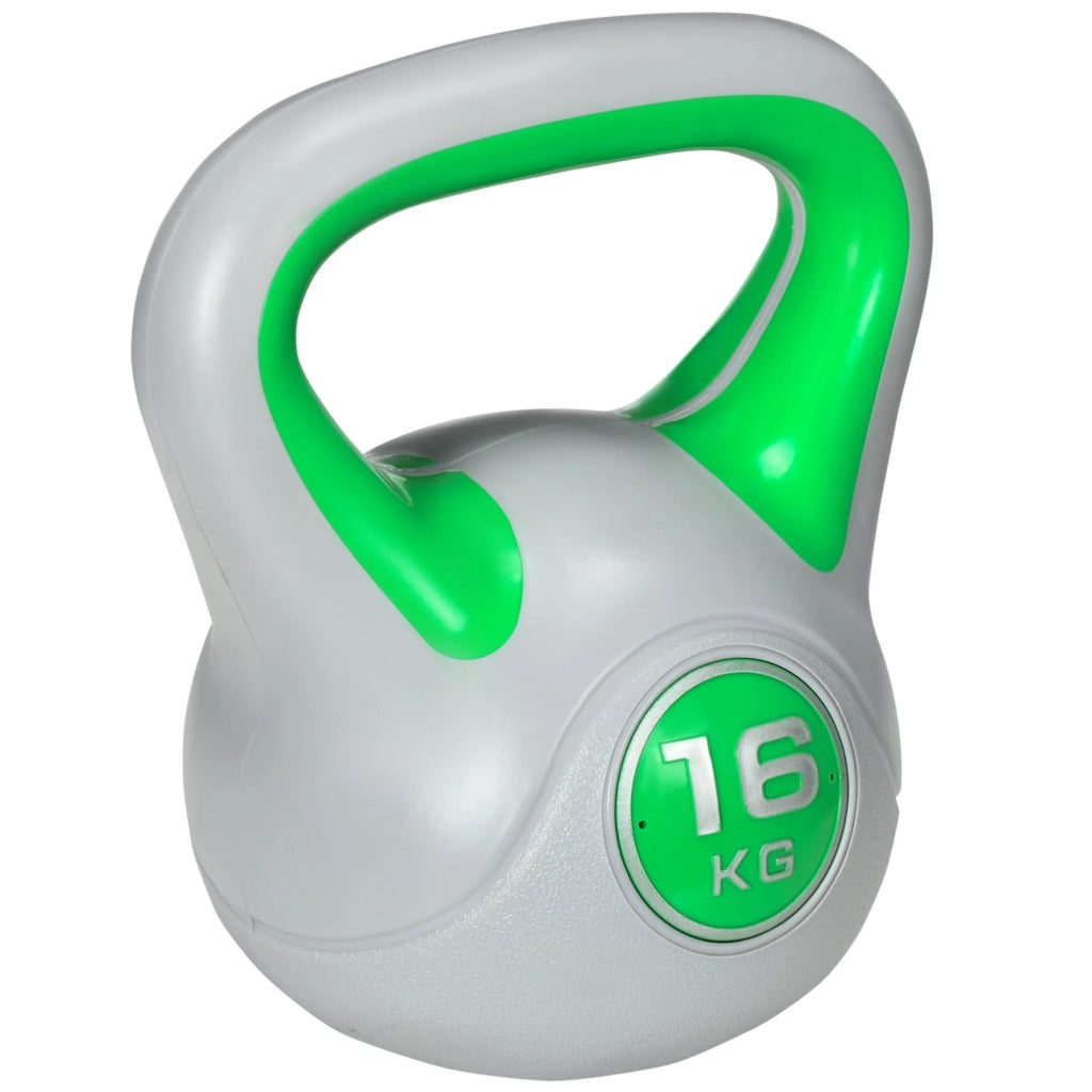 Kettlebell 16 kg 27 x 17 x 31 cm impugnatura ergonomica comoda base piatta antiribaltamento design moderno in PU verde 21_0006810
