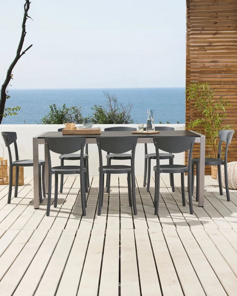 Set di 8 sedie in plastica grigio scuro per interno ed esterno terrazzo esterno giardino stile moderno
