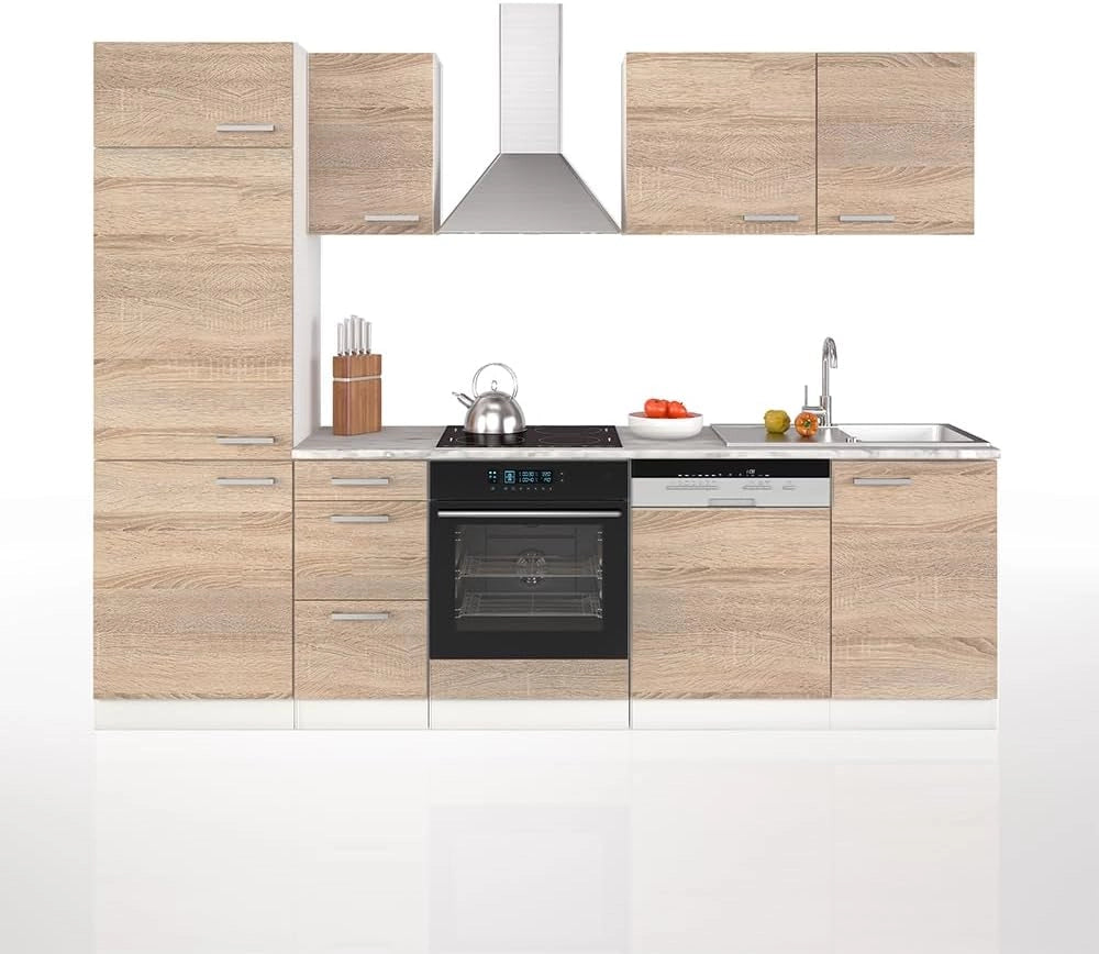 Cucina componibile Optima, Sonoma/Bianco, 270 cm senza piano di lavoro, adatto per disposizione e ampliamento personalizzati