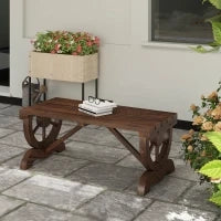 Panca a 2 Posti da Esterno in Legno di Abete con Effetto Bruciato (98x50x39.5cm) Gambe con Design a Ruota(Ø41cm)