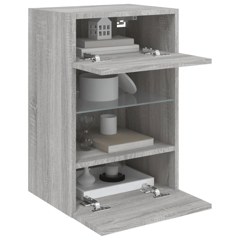 Mobile TV a Parete con Luci LED-Mobile TV a Muro Grigio Sonoma 40x30x60,5 cm
