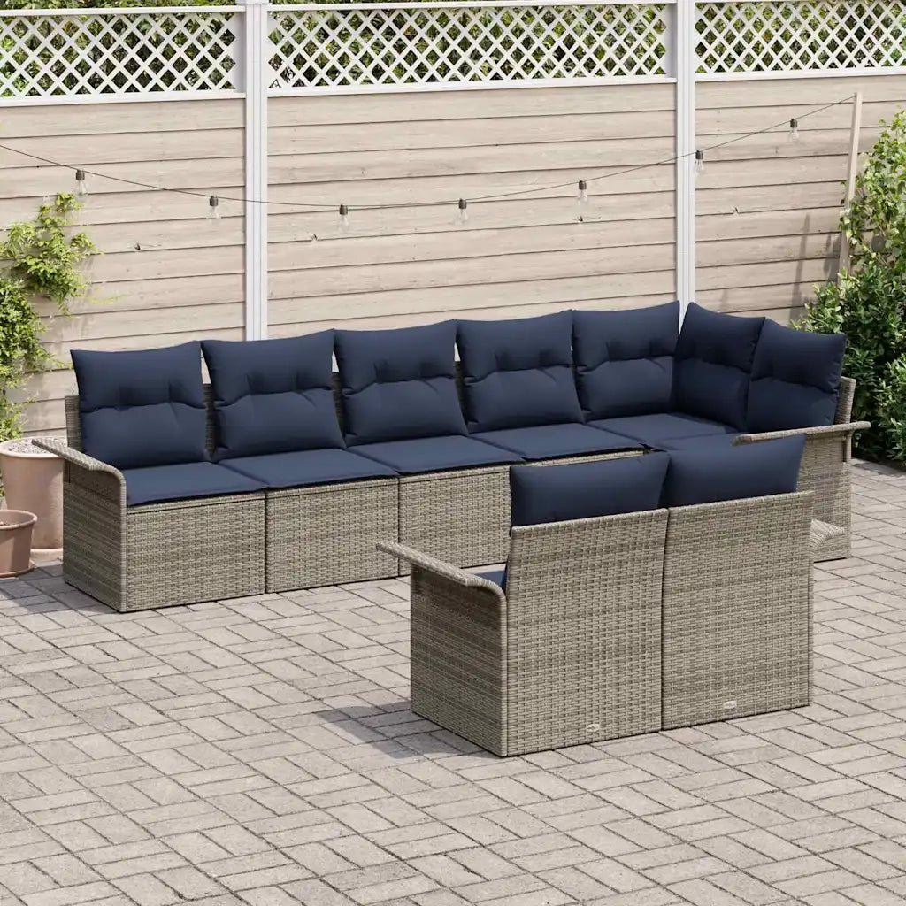 Set Divano da Giardino con cuscino 8 pcs Grigio polyrattan