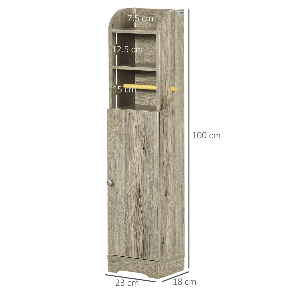 Mobile Bagno in Truciolato con 2 Ripiani e Armadietto a 2 livelli, 23x18x100cm, Grigio