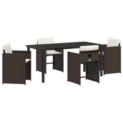 Set da Pranzo per Giardino con cuscino 5 pz | Set Salotto da Giardino Marrone polyrattan