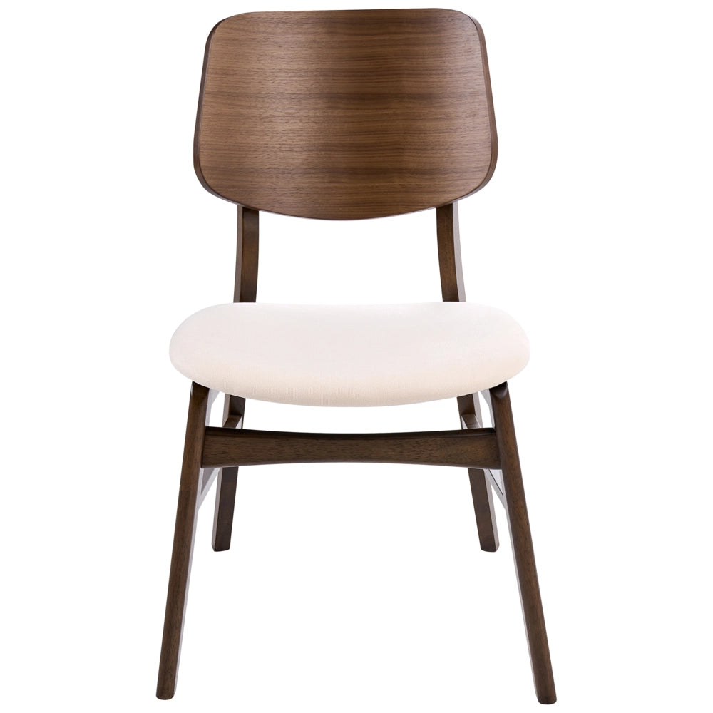 Set di 2 sedie da pranzo in bouclé di poliestere marrone e bianco sporco con gambe in legno di gomma stile retrò tradizionale
