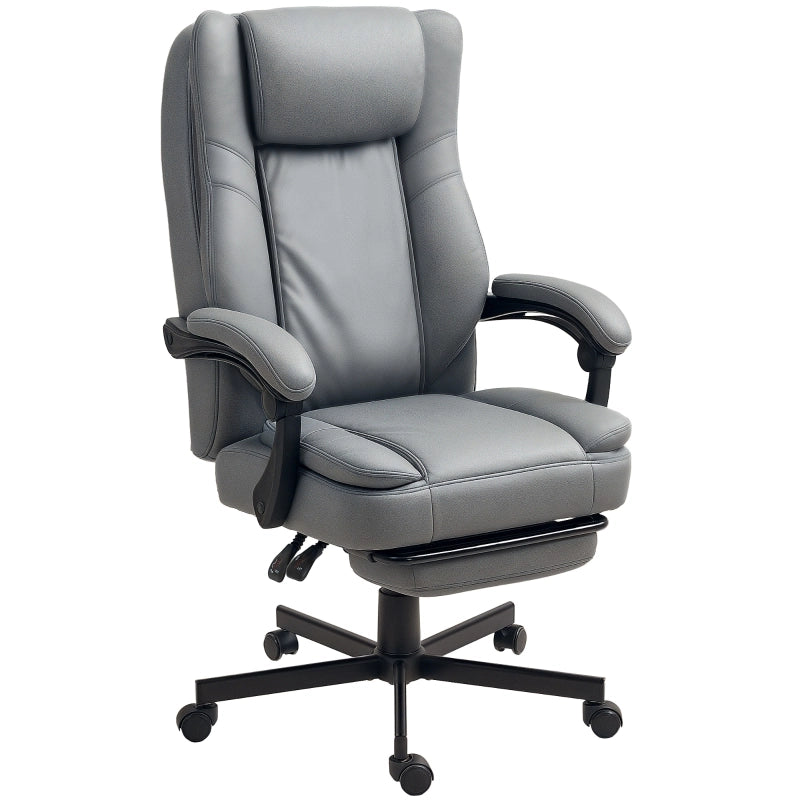 Sedia da ufficio massaggiante ergonomica con funzione reclinabile poggiapiedi e rotazione 360 in microfibra grigio