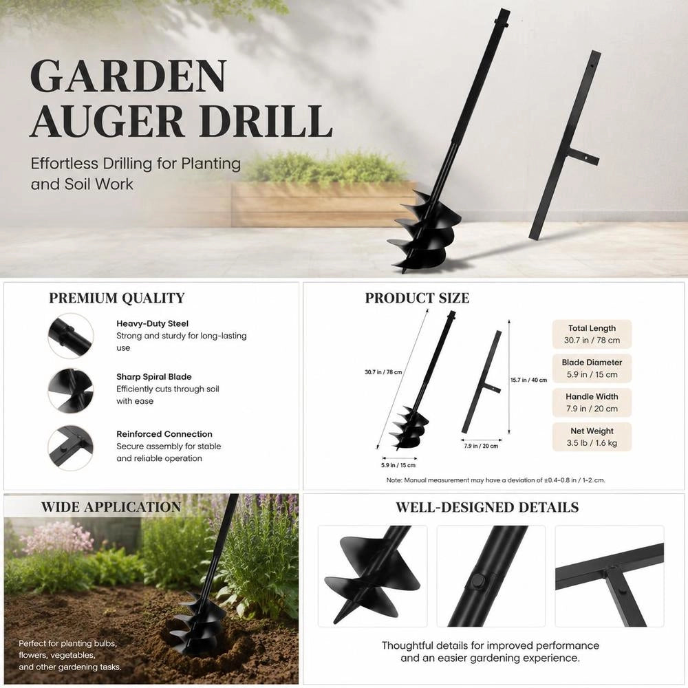 Earth Auger With Handle 250 Mm Steel Black