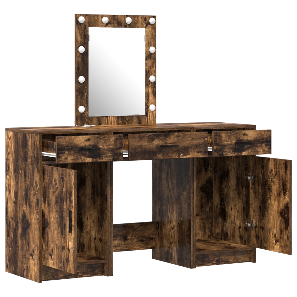 Set da toeletta a 3 pezzi con LED in legno ingegnerizzato rovere affumicato