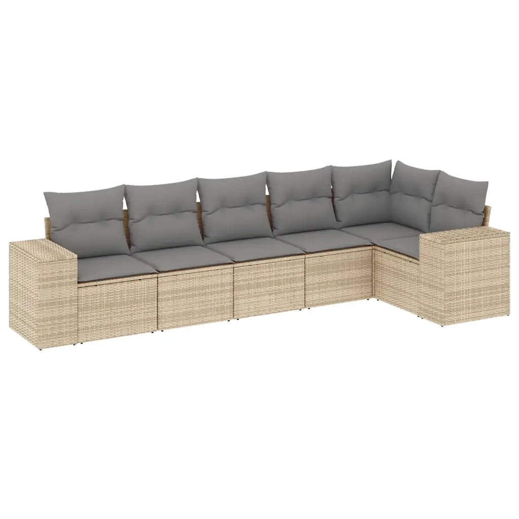 Set Divano da Giardino 6 pz con Cuscini Beige in Polyrattan