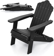 Adirondack - Sedia pieghevole, sedia da giardino con schienale inclinato e braccioli larghi, poltrona ergonomica con carico di 180 kg, seduta esterna per balcone, terrazza (nero)