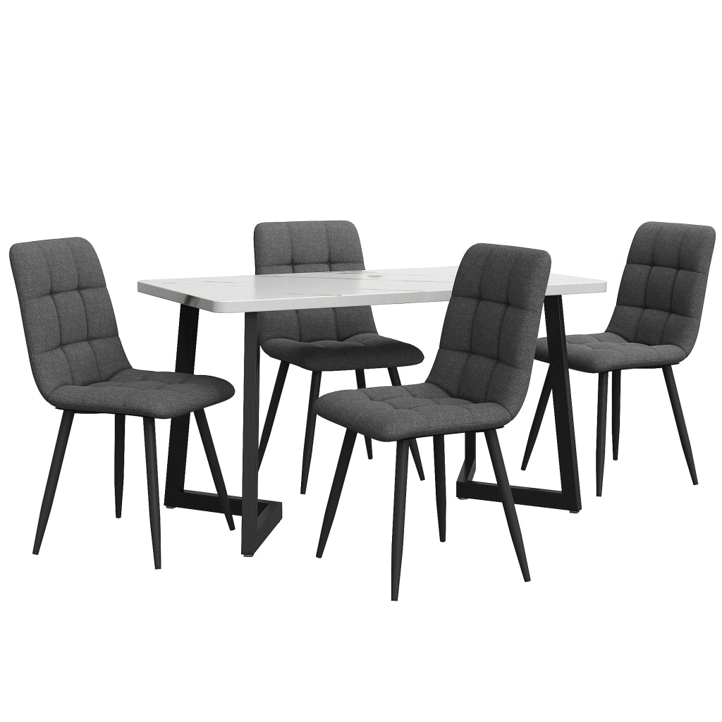 Tavolo da pranzo con 4 sedie, rettangolare, in MDF, grigio, per cucina e sala da pranzo, set moderno compatto