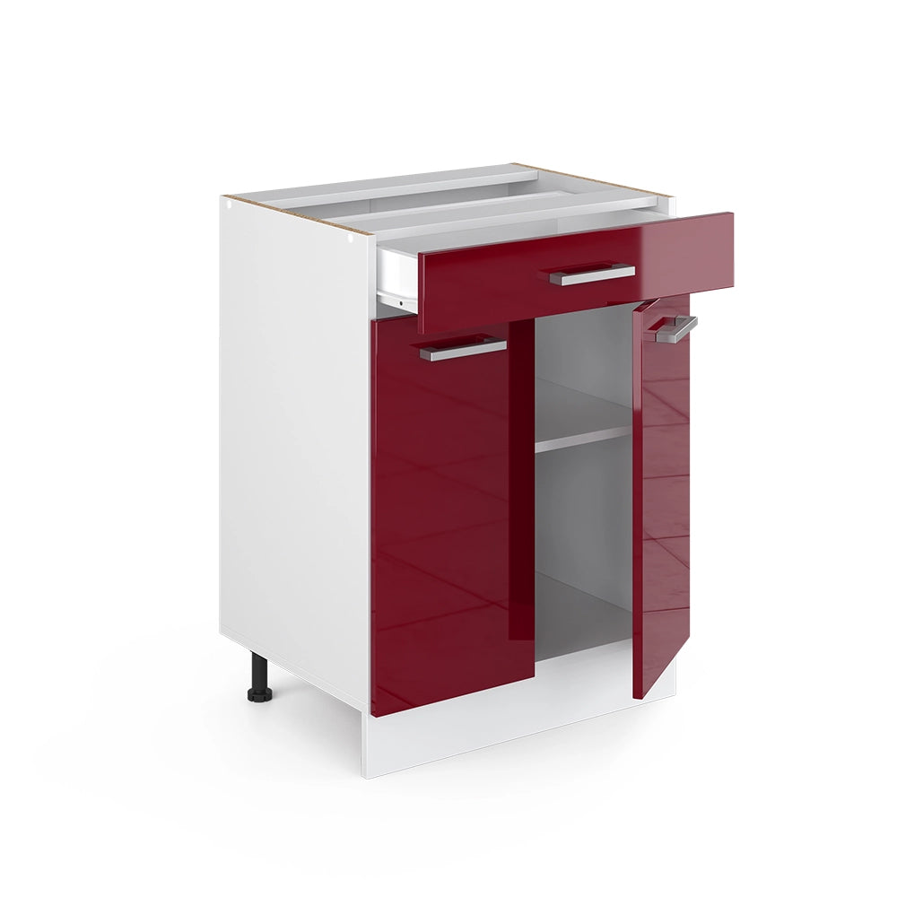 Vicco Mobiletto base per cucina Rosso lucido 60 cm con cassetto, PL Rovere