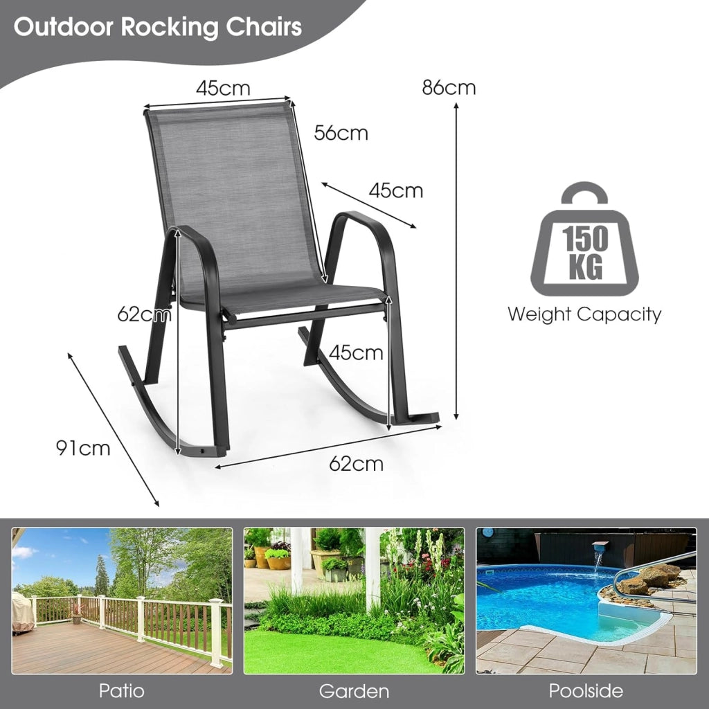 Set di 2 Sedie a Dondolo, Resistenti alle Intemperie con Braccioli, Portata Massima 150 kg, Sedia Basculante da Esterno per Giardino, Balcone e Terrazza