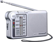 Radio FM-AM con ricevitore digitale e regolazione automatica della frequenza - Grande scala manopola fluorescente - Funziona con batterie - Argento