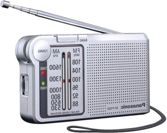 Radio FM-AM con ricevitore digitale e regolazione automatica della frequenza - Grande scala manopola fluorescente - Funziona con batterie - Argento
