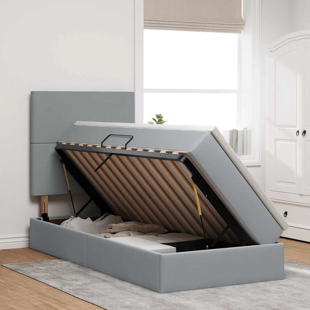 Letto con contenitore e LED con led Grigio chiaro 90 x 190 cm