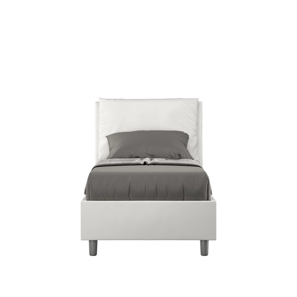 BS COM Letto singolo contenitore imbottito 80x200 similpelle bianco