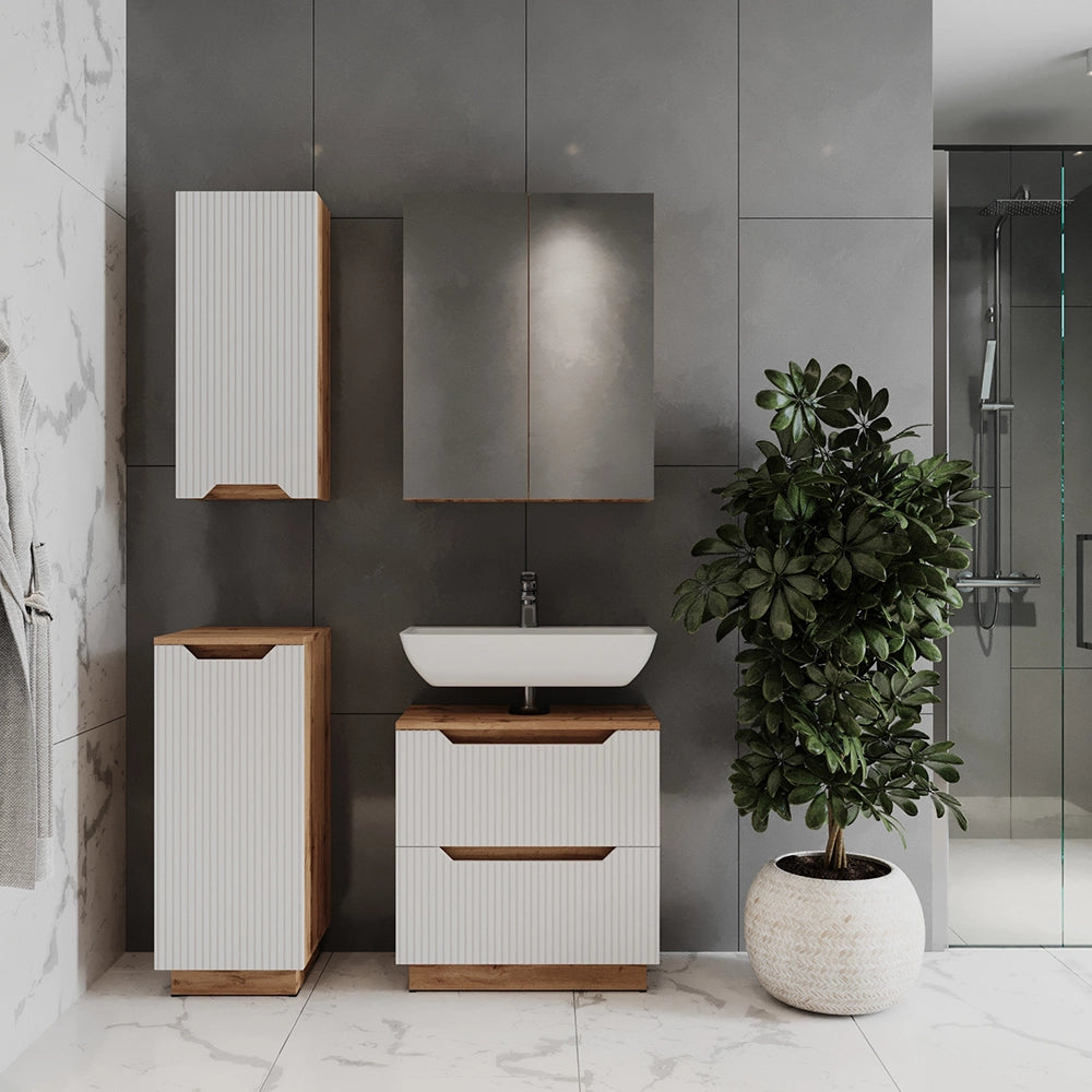 Vicco Set di mobili da bagno Rovere/bianco a strisce 4 parti