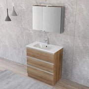 Mobile bagno con specchiera 80 cm rovere miele con cassetti e lavabo incluso Master