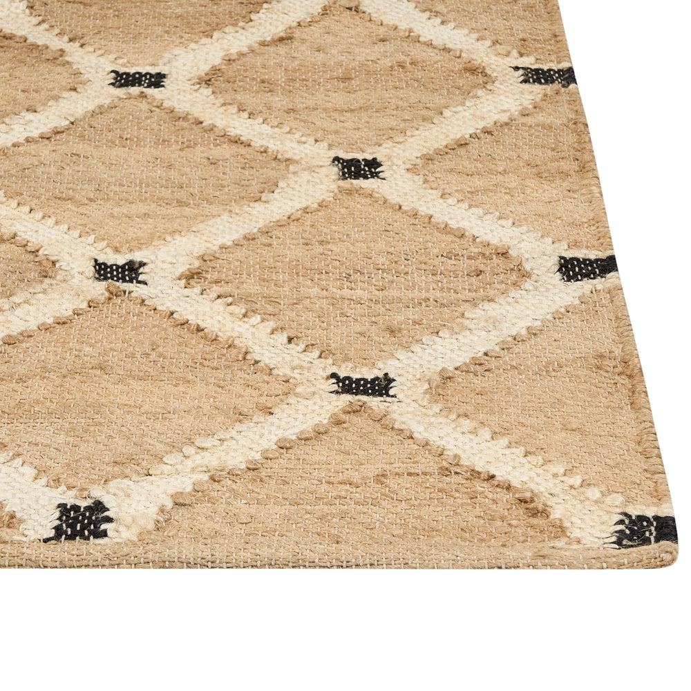 Tappeto di iuta intrecciata naturale in stile bohémien con motivo geometrico 300 x 400 cm Beige camera da letto soggiorno